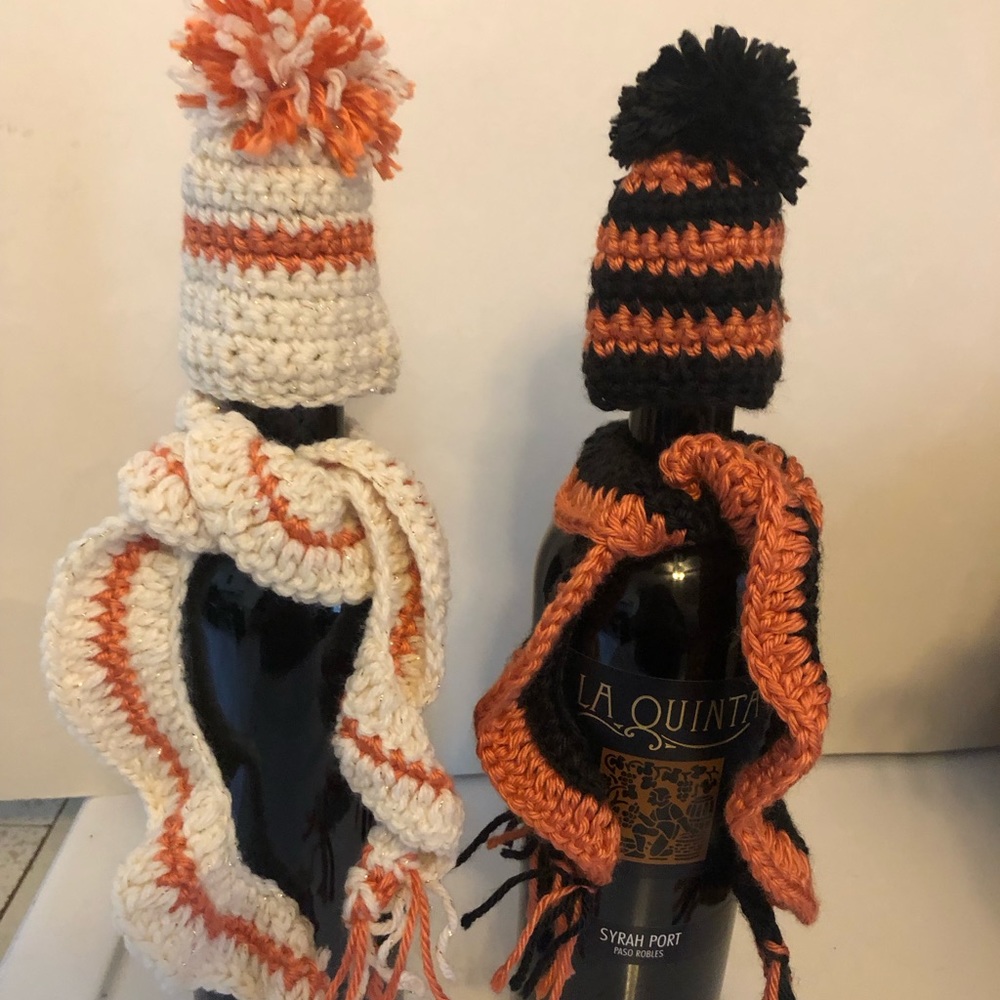 Wine Bottle Halloween Dress Up Hat and Scarf Set Hand Crochet Two Sets